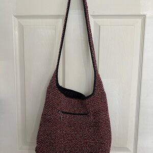 The Sak red and navy blue mesh shoulder bag.